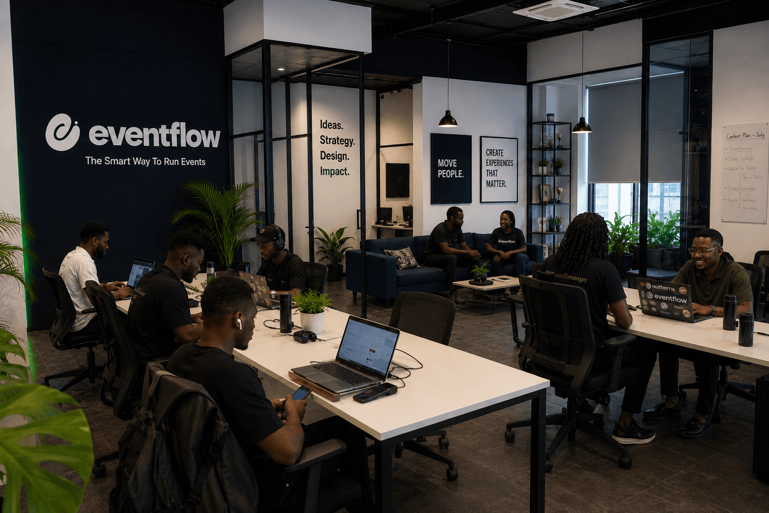 The EventFlow team working together in the studio